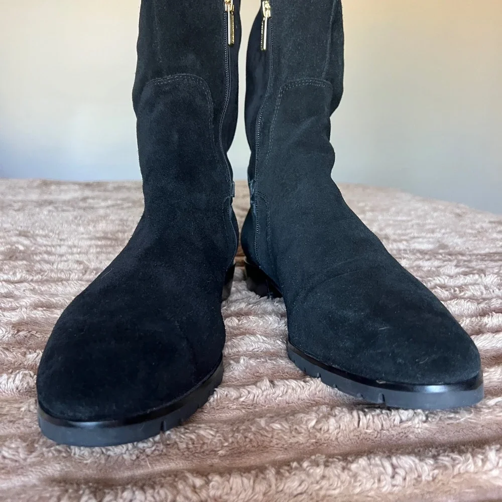Karl Lagerfeld Paris Skylar Women 14 M Black Suede Knee‎ High Boots Minimalist
